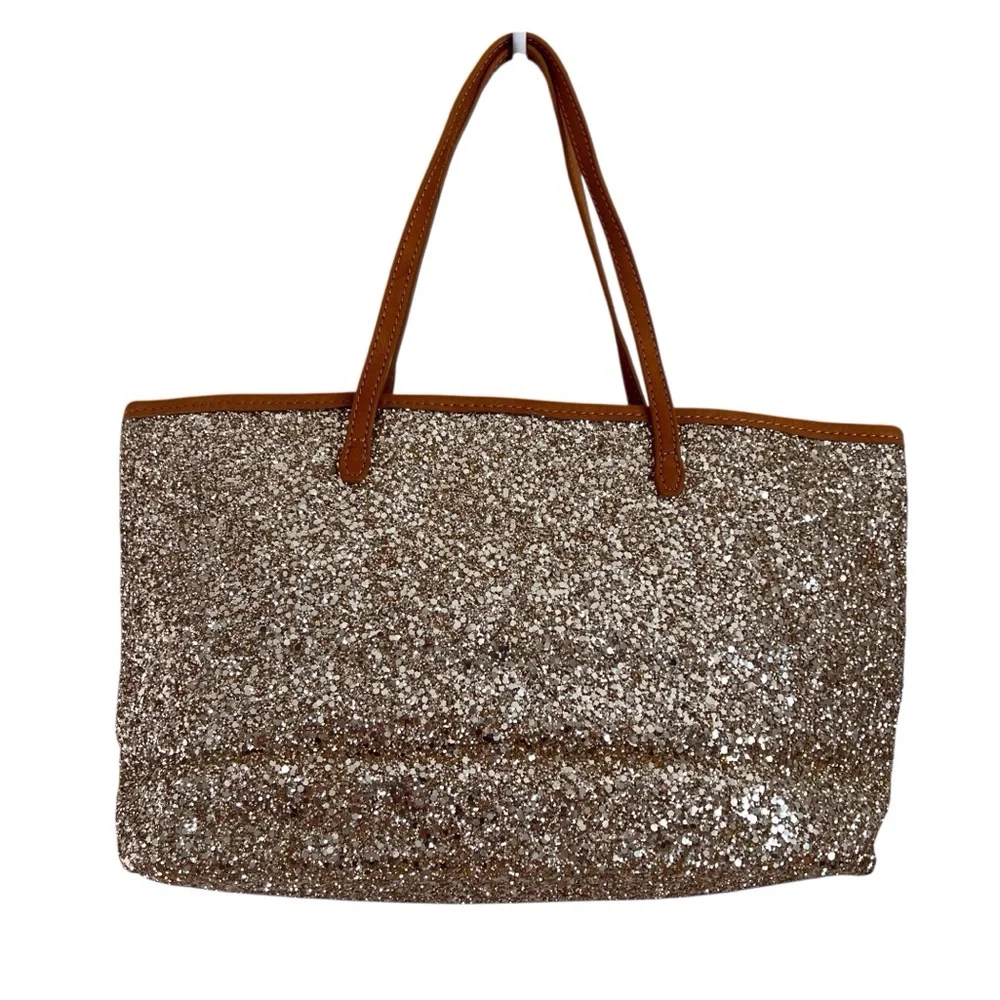 J Crew Crewcuts Gold Glitter Sparkle Tote Bag Holiday Glitzy Glimmer